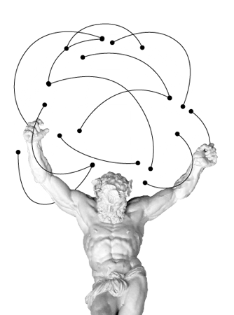 Atlas statue holding wireframe globe 