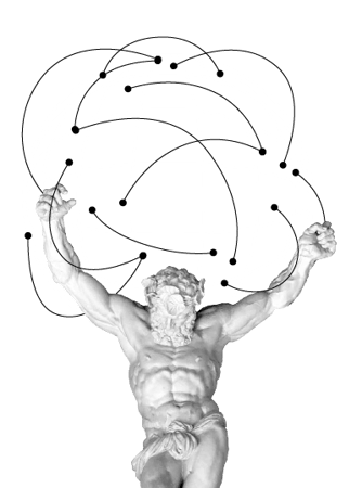 Atlas statue holding wireframe globe Atlas statue holding wireframe globe