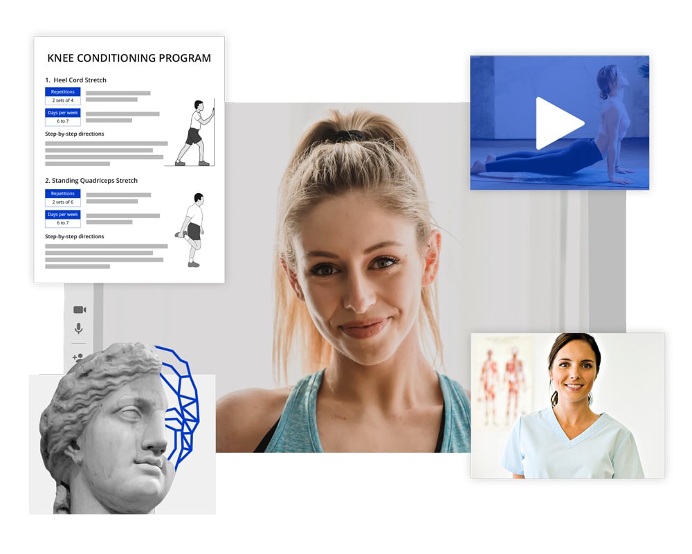 video call with info sheet, video player and coach