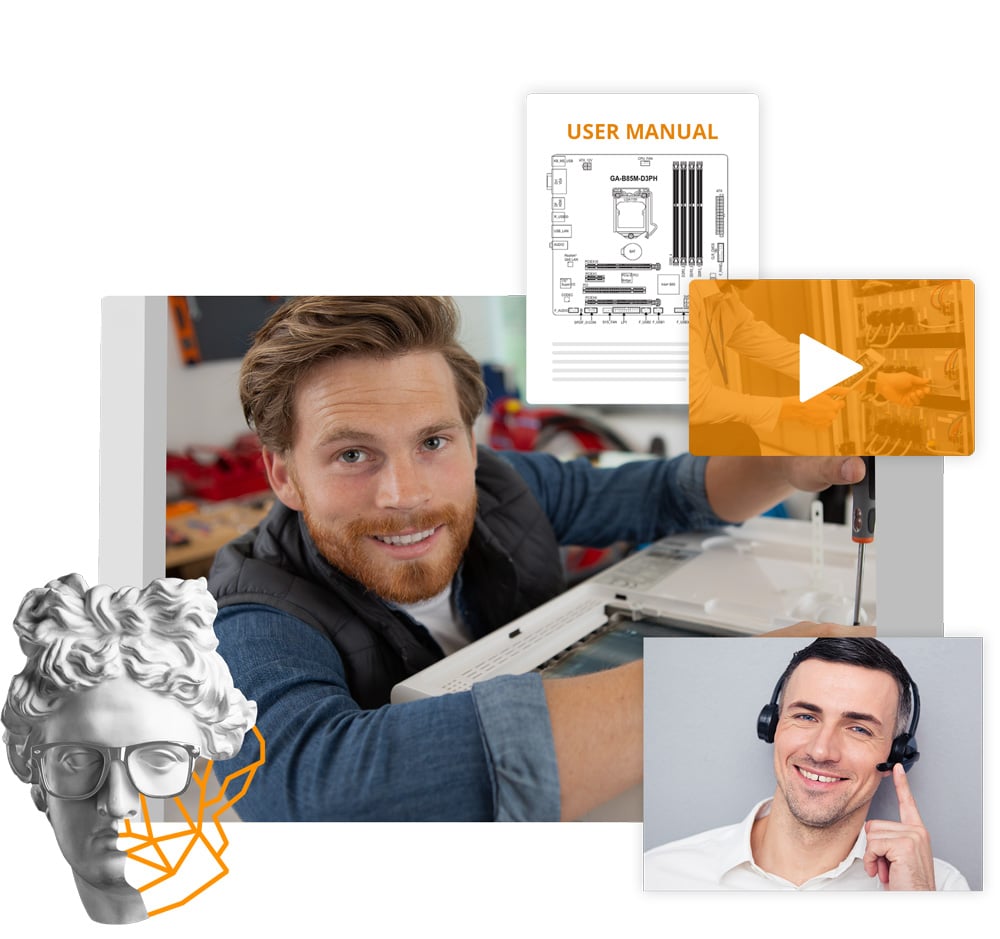 Troubleshooting with video meeting showing user manual and instruction video by agent