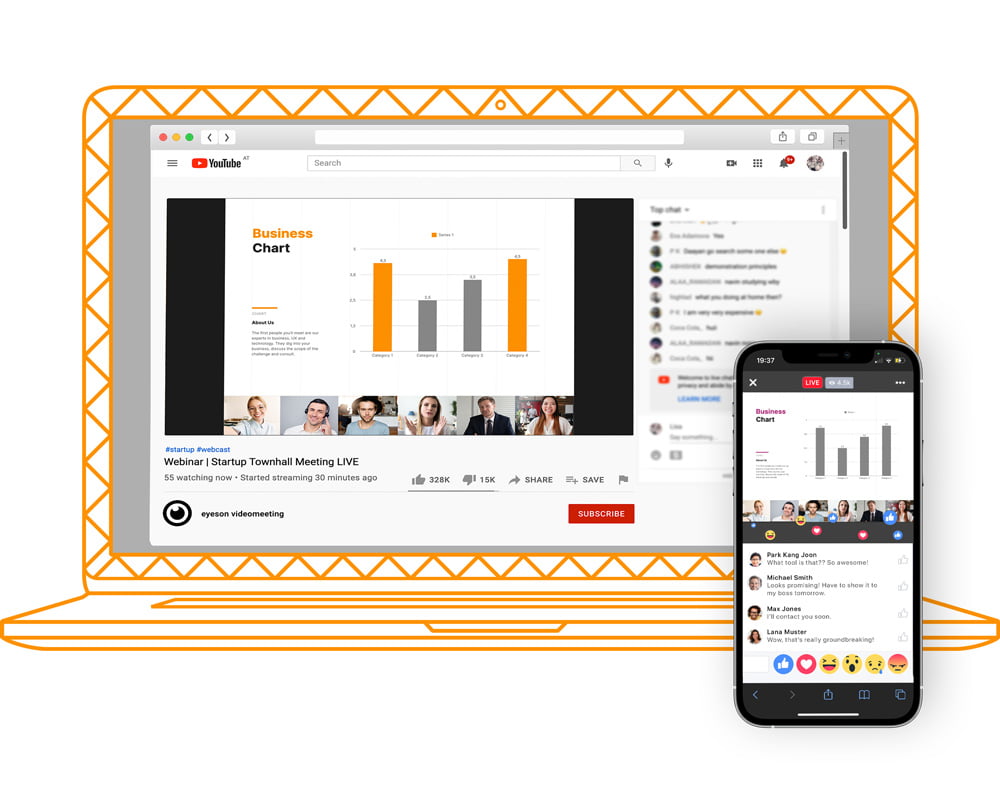 webcasting live stream on desktop and mobile