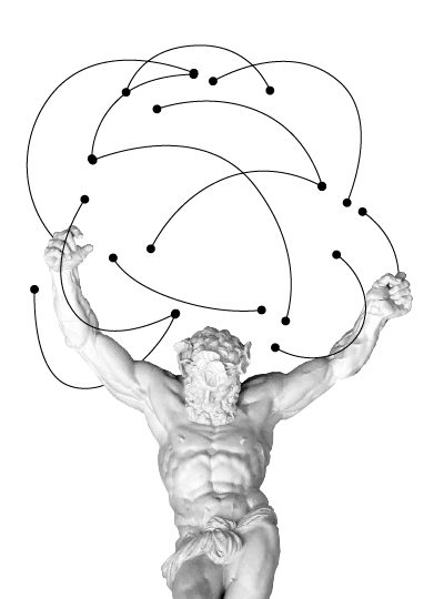 Atlas statue holding wireframe globe Atlas statue holding wireframe globe
